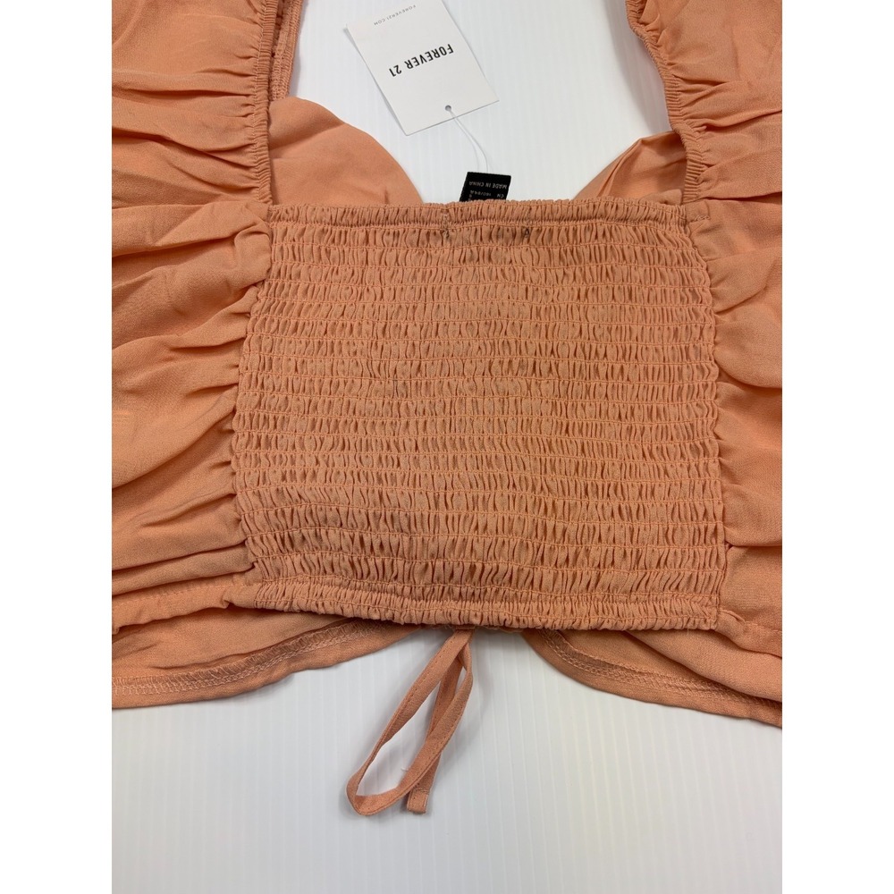 Forever 21 Blouse Small Peach Seashell Center Cinch Peasant Sleeve Cottagecore - Picture 8 of 11